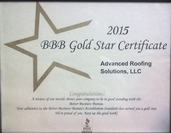 BBB Gold Star Certificate 2015